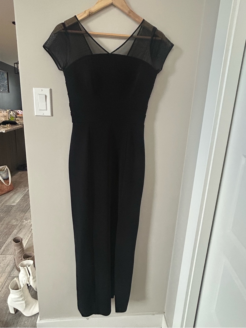 Charme Black Sheer-Yoke Maxi Dress